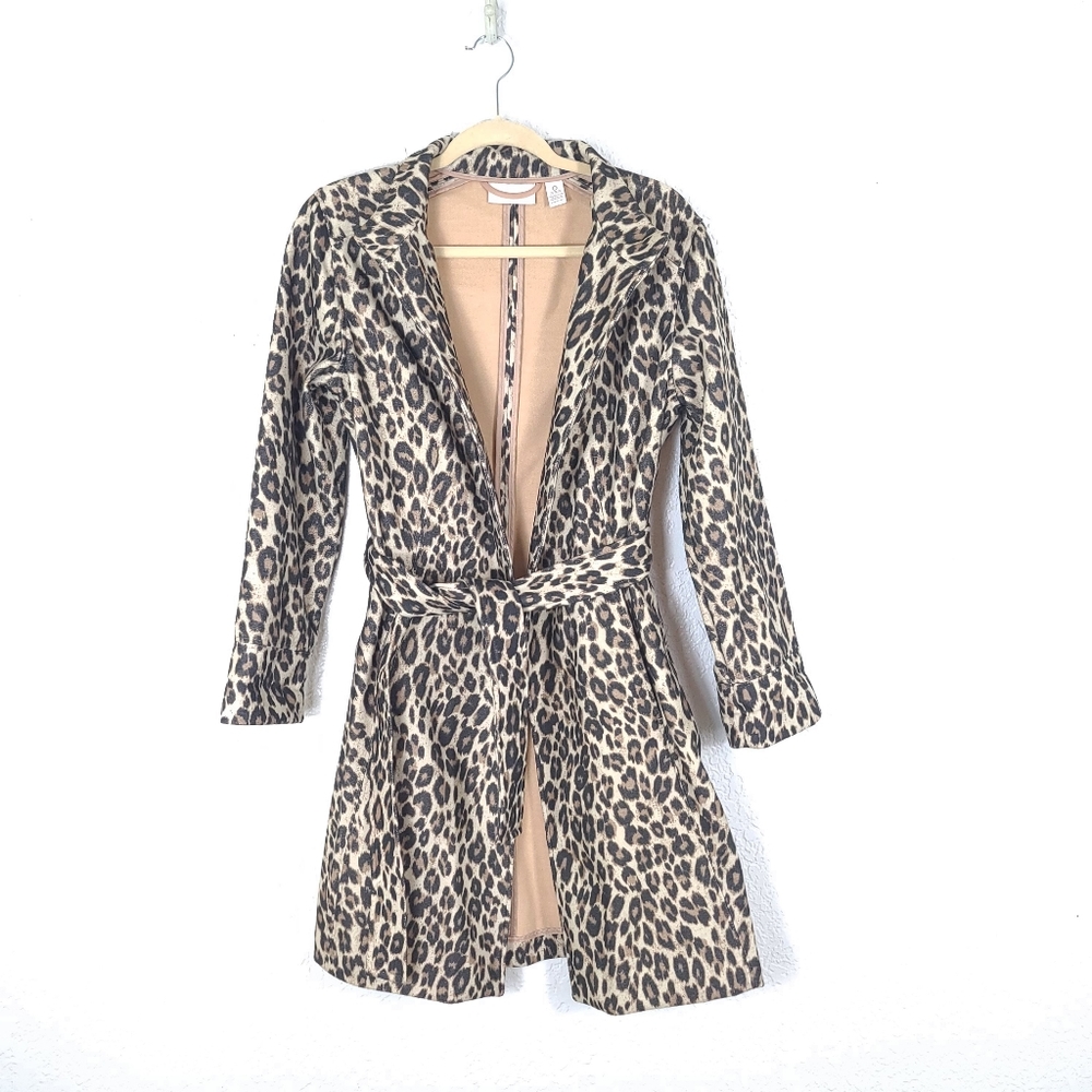 Chico’s Leopard Animal Print Belted Trench Coat – Fall Wrap Jacket – Small - Picture 3 of 12